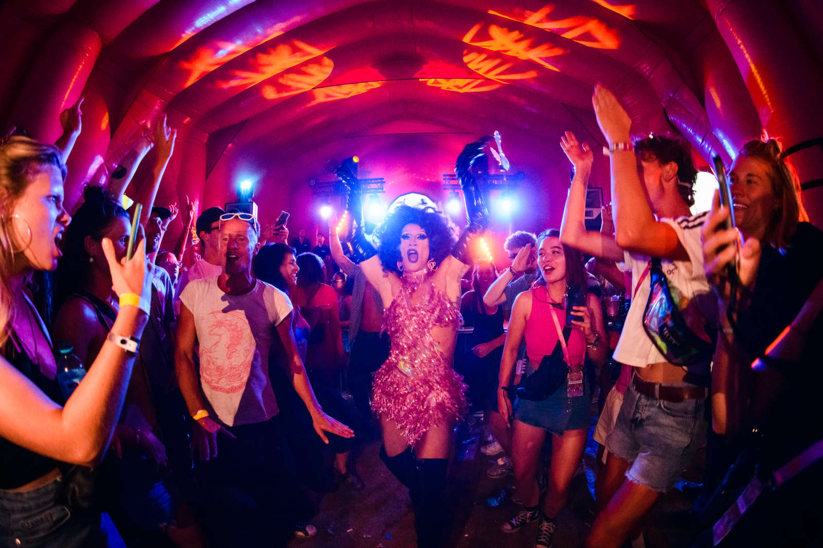 Crowd dancing at the Pink Cathedral